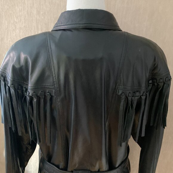 Vintage Margaret Godfrey Black Leather Fringe Biker Jacket - Picture 4 of 15